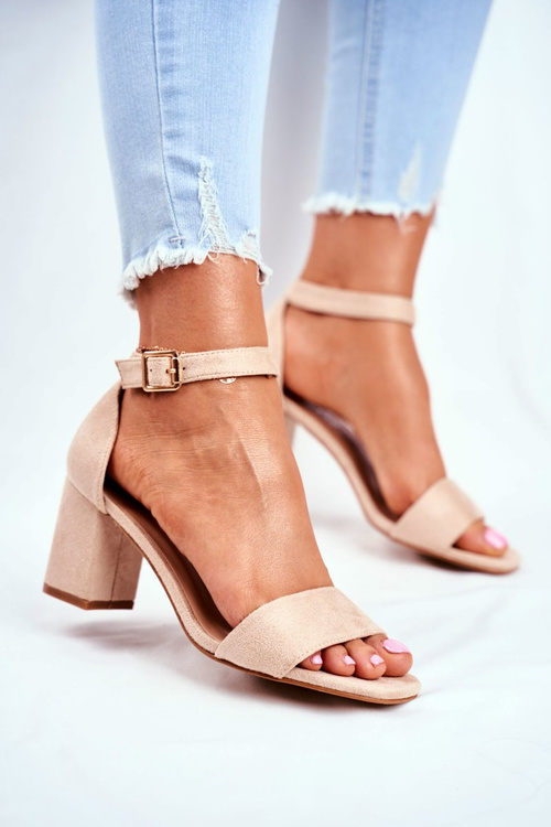 Suede Sandals On A Block Heel Vinceza 20-17058 Beige