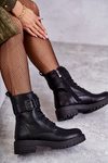 Women's Lace-up Flat Heel Boots Black Firmina 
