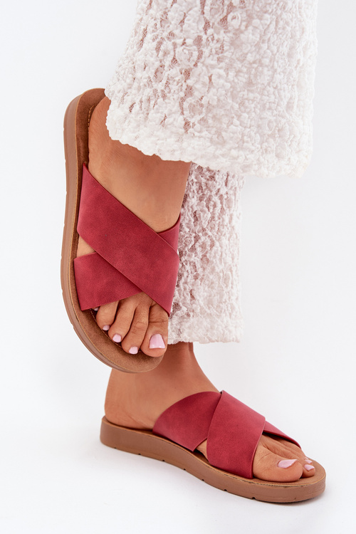 Ladies Slippers Made Of Eco Leather Burgundy Lorana