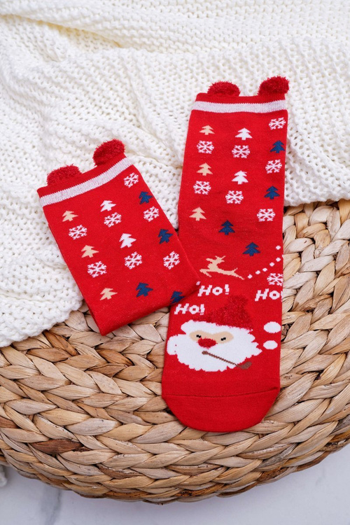 Women's Christmas Socks Red With Ears and Santa Claus