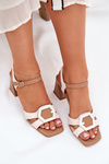 Leather Elegant Women's Sandals On A Heel Beige D&A MR38-570