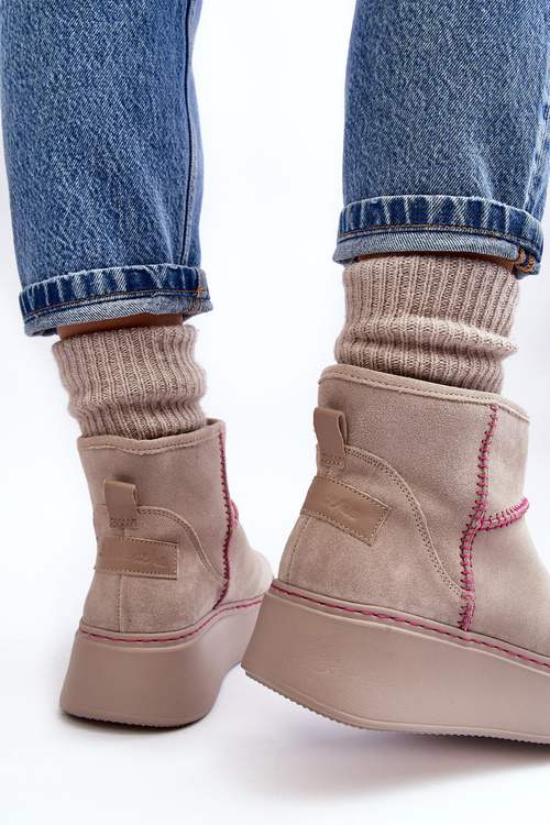 Śniegowce Damskie Zamsz Jasnobeżowe Maciejka 06257-24