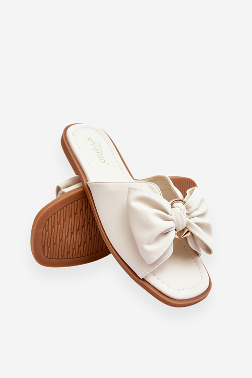 Women's Leather Slippers With Bow White Becky