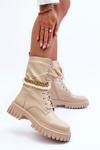 Leather High Booties with Chain Beige Nameer