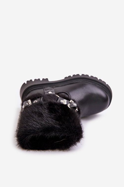 Eco Leather Girls Boots With Fur And Buckles Black Cartemes