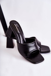 Leather Classic Slippers On High Heel Black Talena