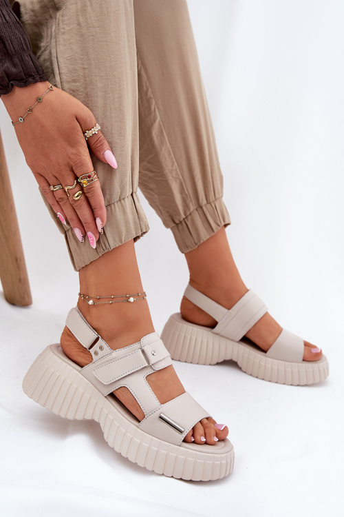 Leather Women's Platform Sandals Beige Mertella