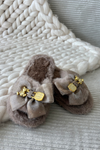 Fur Women's Slippers With Bow And Gold Decoration Dark Beige Nolara