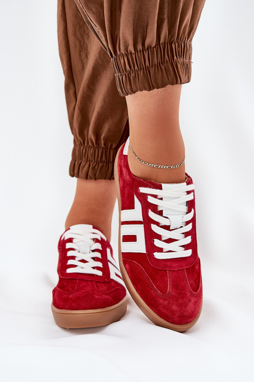 Niskie Buty Sportowe Sneakersy Damskie Zamszowe Czerwone Vinceza 79517