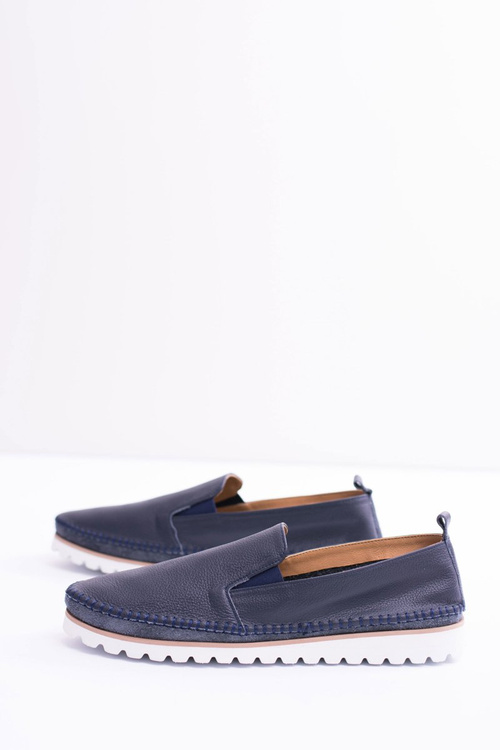 Navy Blue Men's Leather Mokassins Perlugo