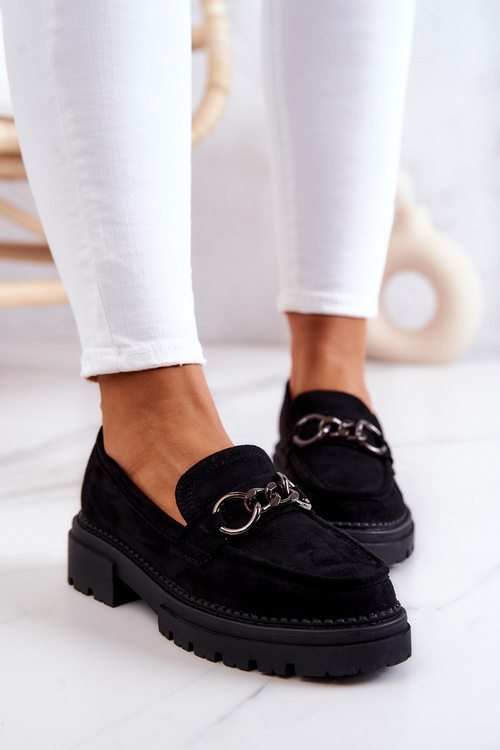 Półbuty Loafery Damskie Zamszowe Czarne La.Fi Willows