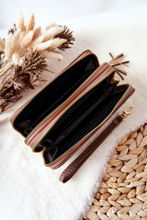 Large Quilted Wallet with Zips Cappucino