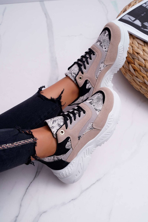 Sporty Women's Thick Sole Boots Beige Snake Miltru