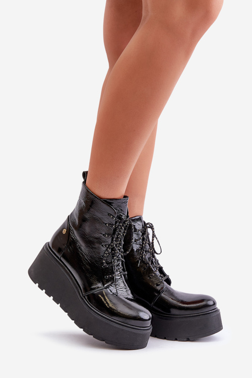 Leather Patent Ankle Boots On Platform And Wedge Maciejka 06762-01 Black