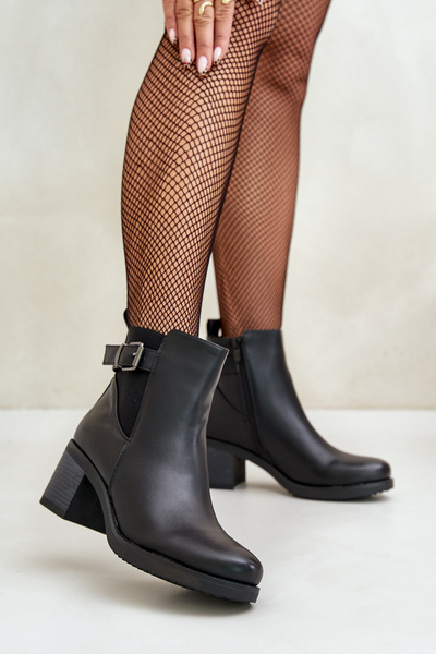 Warm Heeled Boots Eco Leather With Buckle Black Eriliana