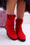 Women's Booties On Stiletto Heel Flat Heel Warmed Over The Ankle Red Demini