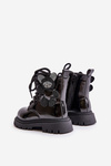 Insulated Girls' Boots With Teddy Bear Zippered Black Lacquered Relobia