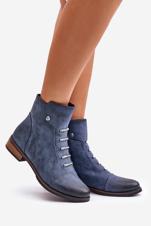 Warm Women's Ankle Boots on Flat Heel Blue Labise