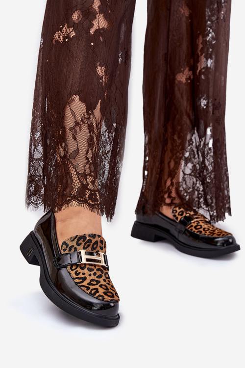 Leather Patent Loafers Leopard Vinceza 66790 Black
