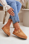 Women's Platform Clogs With Golden Buckle Camel Terilaina
