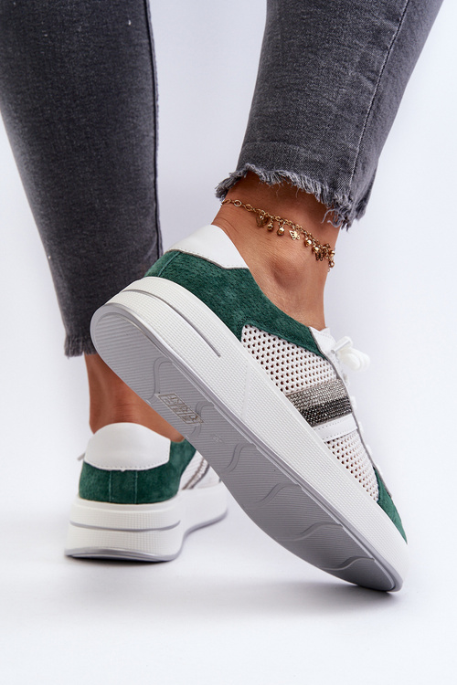 Women's Leather Sneakers D&A LR110 Green-White