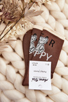 Women's Cotton Socks with Text and Bear Brown