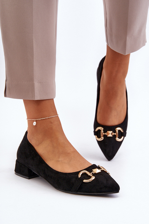 Suede Ballerina Flats with Pointed Toe Black Ethere