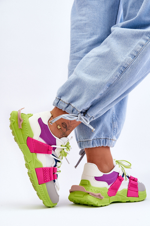Buty Sportowe Damskie Modne Sznurowane Zielono-Różowe Chillout!