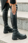 Knee High Platform And Flat Heel Boots Made Of Eco Leather Black Loreviana