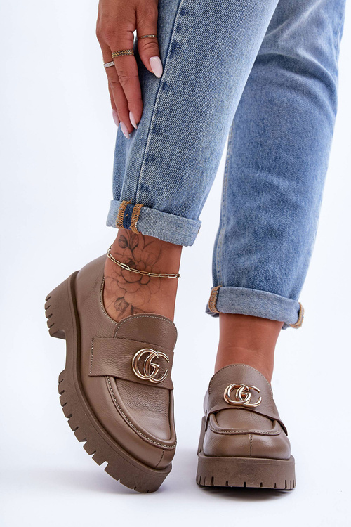 Women's Leather Half-Boots with Ornament Dark Beige Rosefalls