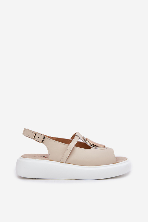 Leather Elegant Sandals Women's S.Barski GR51-603 Beige