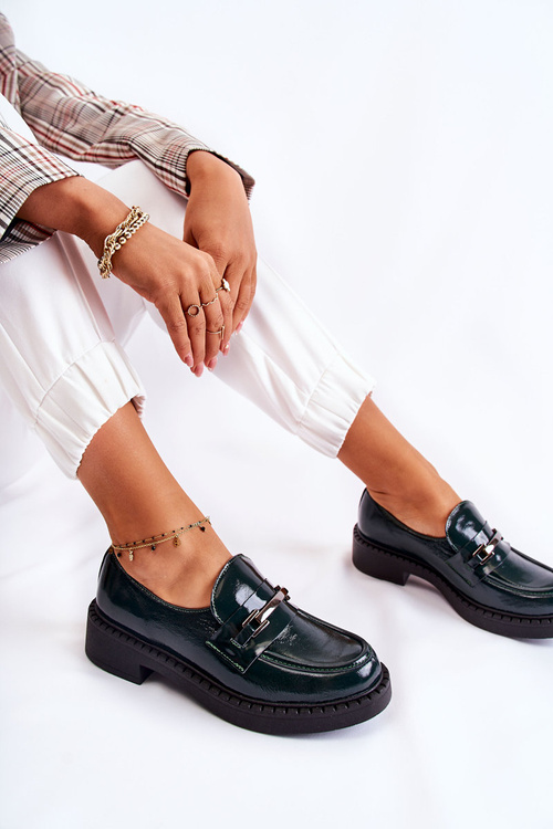 Lacquered Shoes With Silver Ornament Green Hestill