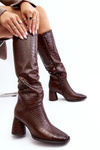 Women's Knee-high Boots with Snake Pattern Brown Ceriona