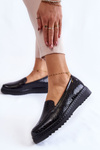 Lacquered Loafers Crocodile Pattern On Platform Black Diane