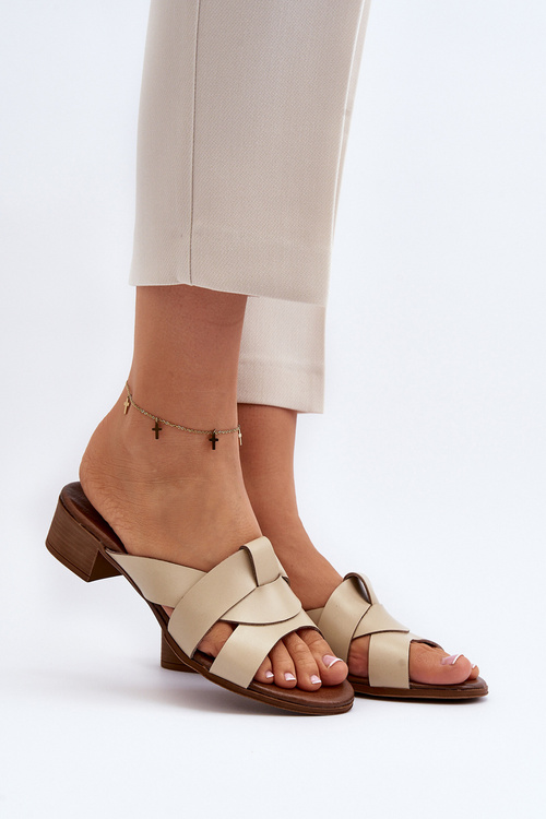 Zazoo 40236 Leather Women's Low Heel Sandals Beige