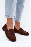 Damskie Loafersy Eko Zamsz Płaski Obcas Brązowe Rivianne