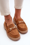 Women's Loafers with Gold Decoration Eco Suede Camel Lighas