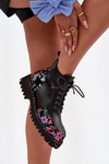 Leather Women's Ankle Boots With Flowers Insulated Artiker 57C0180 Black