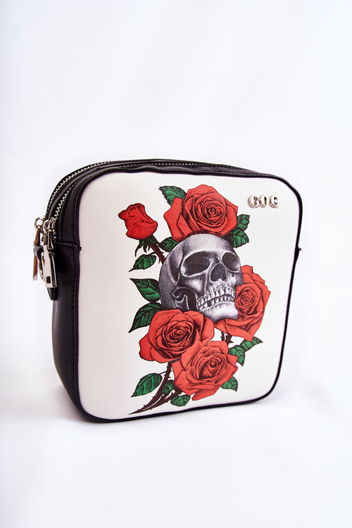 Leather Messenger Bag W Pattern GOE ZNJ012 Black and White