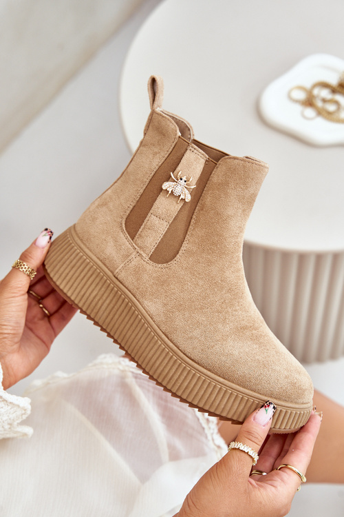 Slip On Women's Platform Boots With A Buckle Eco Suede Brown Ciatheia