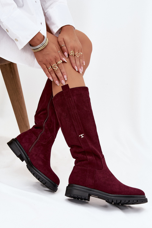 Women's Insulated Boots Flat Heel Eco Suede Bordeaux Delyssa