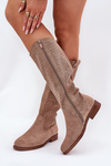 Flat Heeled Boots With Perforated Pattern Beige S.Barski HY51-062