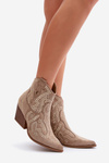 Embellished Cowboy Ankle Boots With Heel Beige Kaivina