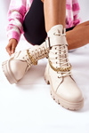 Beżowe Workery Botki z Łańcuchem Klamra Tanaros