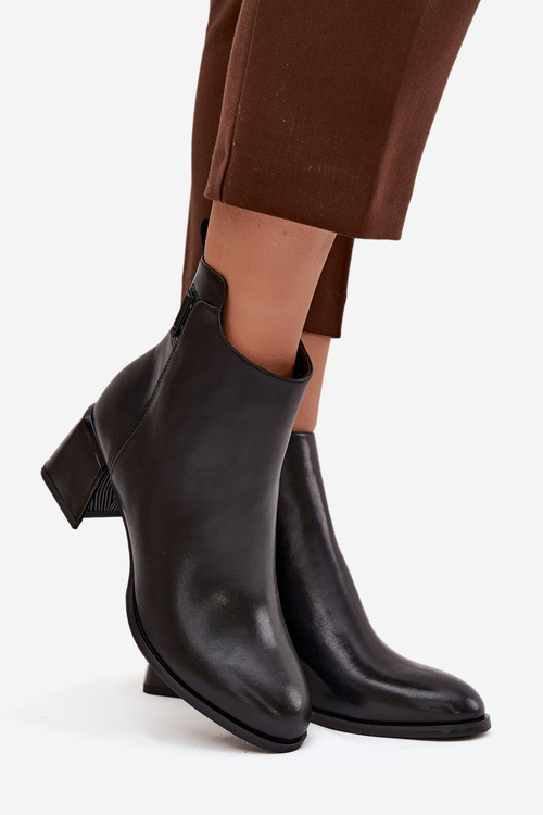 Women's Leather Ankle Boots Heeled Insulated Black Nolivra