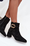 Women's ankle boots on heel with gold buckle black Calissa