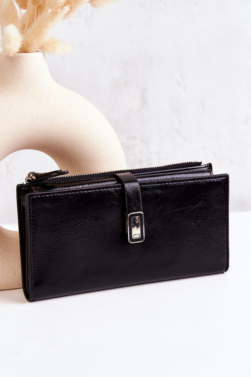 Large Leather Wallet With Magnet Black Nereva 