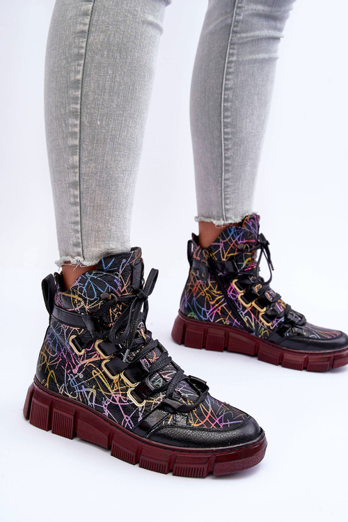 Leather Flat Lace-up Boots Maciejka 06158-01 Black