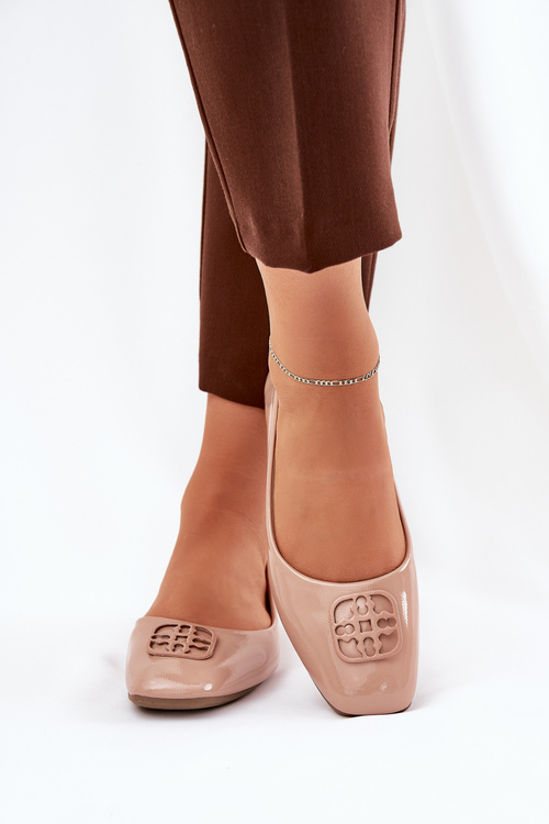 Lacquered Elegant Women's Ballet Flats With Decorative Detail Beige Vinceza 17377