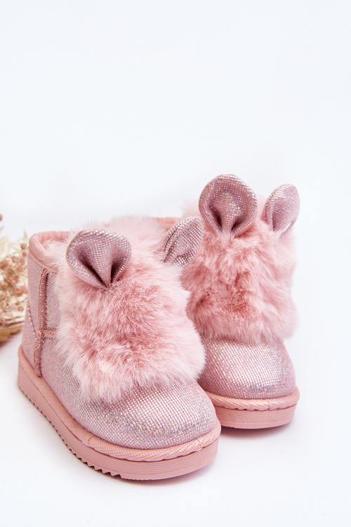 Children's snow boots with fur lining and ear details in light pink Betty